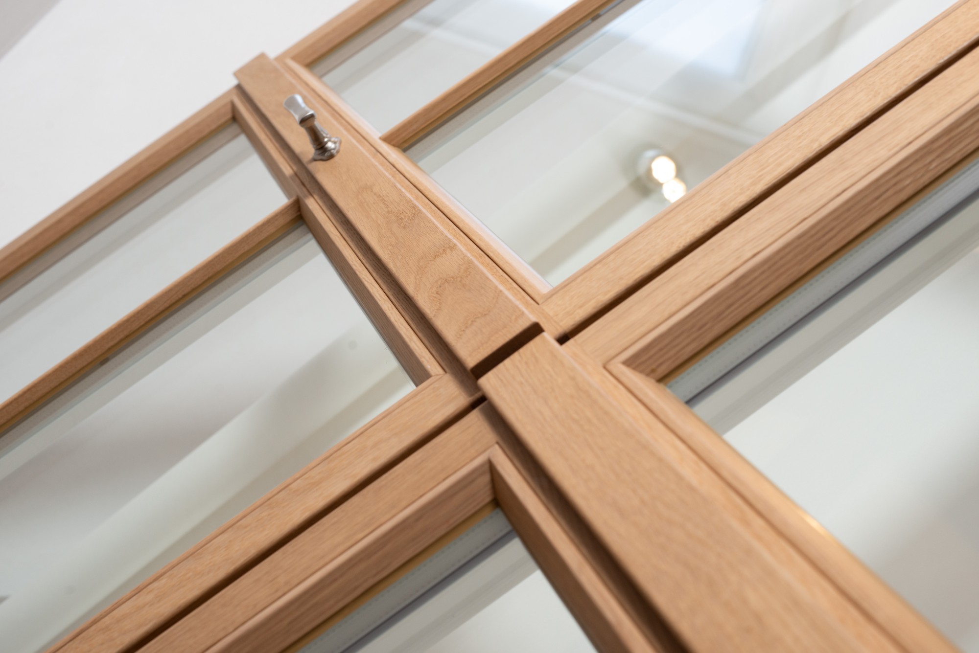 Mitered oak window frame joint detail